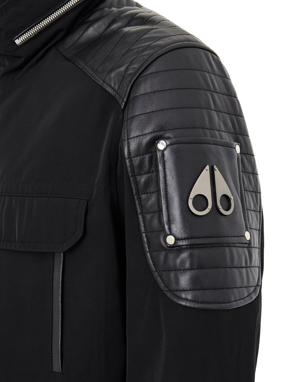Black Moose Knuckles Technical Fabric Biker Jacket