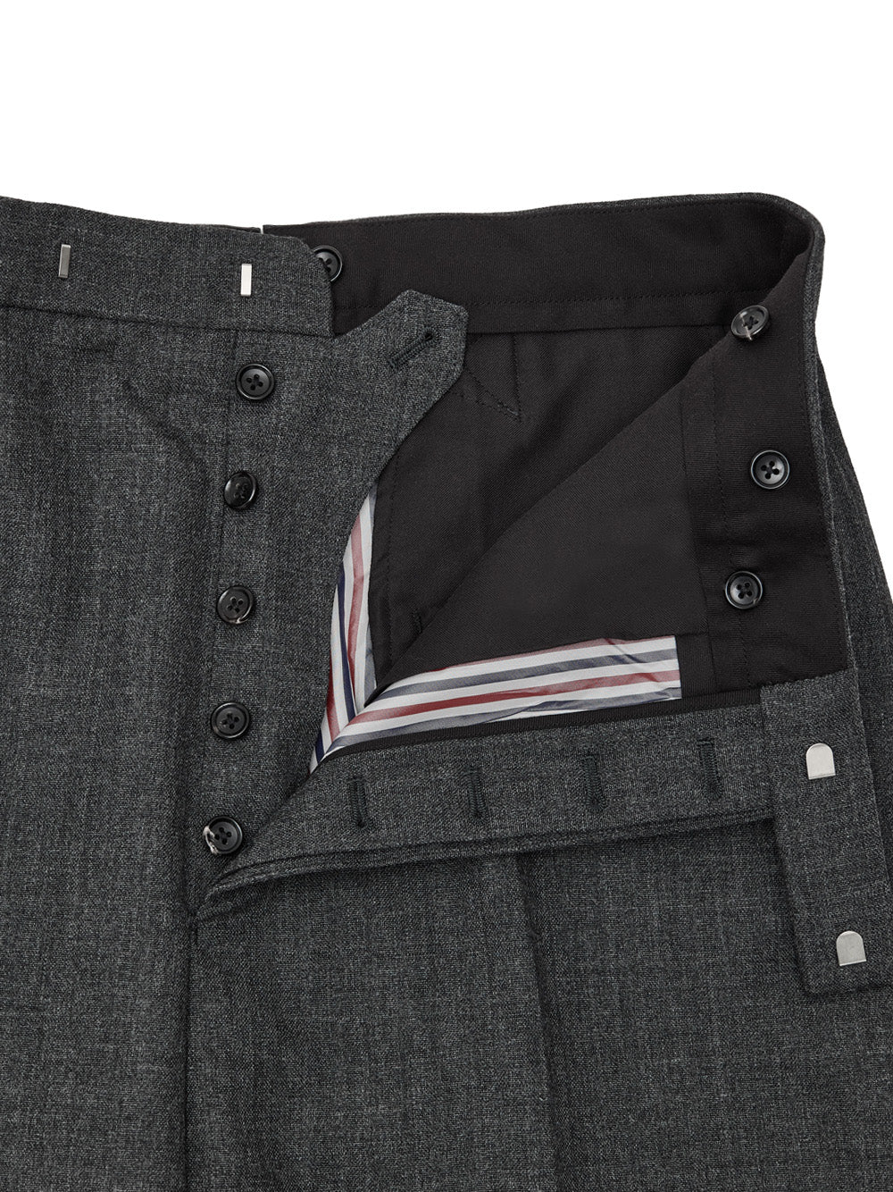 Thom Browne Men's Grey Wool High-Waist Tailored Trousers – Siebentaschen