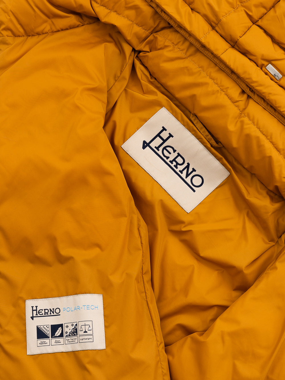 Padded down jacket with hood and removable fur Herno