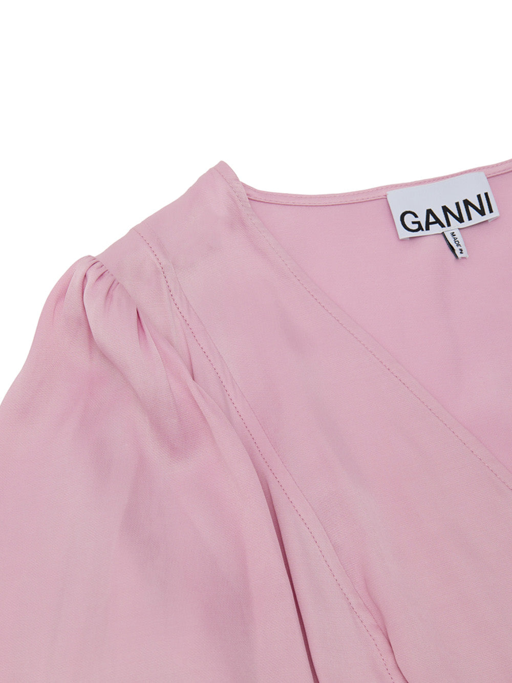 Ganni Pink Satin Cross-Front Lace-Up Top – Siebentaschen
