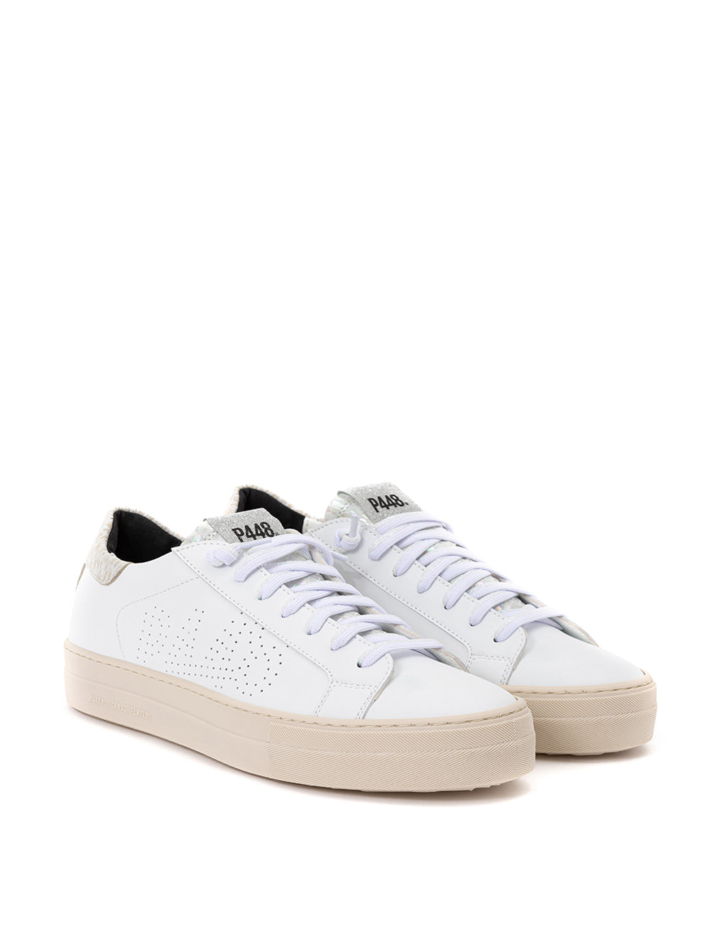P448 White Leather Thea Python Sneakers
