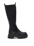 Black Knee-High Chelsea Boots with Crocodile Effect