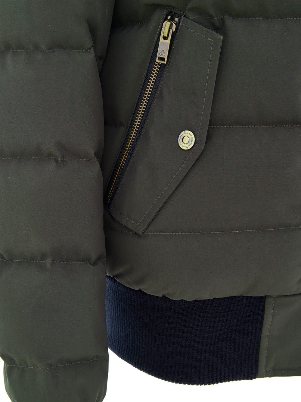 Moose Knuckles Green Bomber Jacket with Hood and Fur