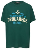 Green Cotton Overfit T-shirt with Dsquared2 Print.
