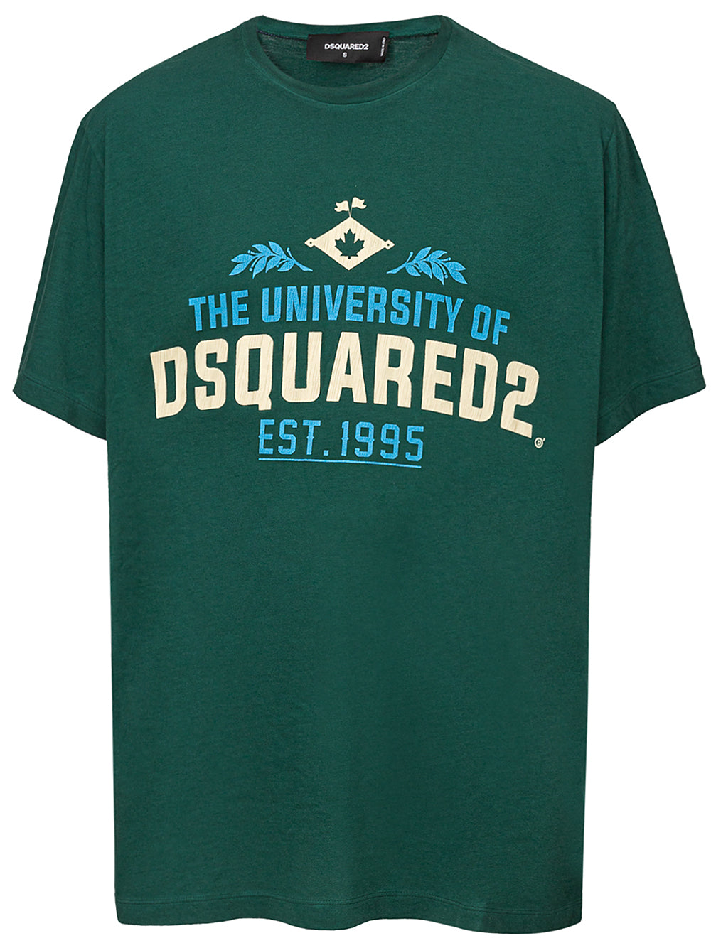 Green Cotton Overfit T-shirt with Dsquared2 Print.