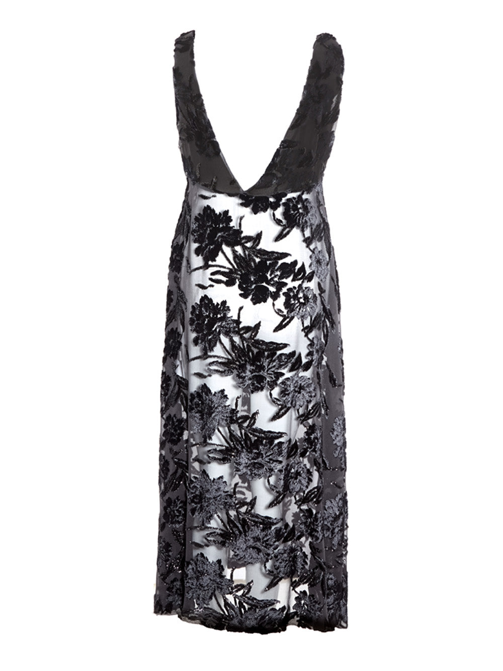 Tulle Long Dress with Velvet Flower Print