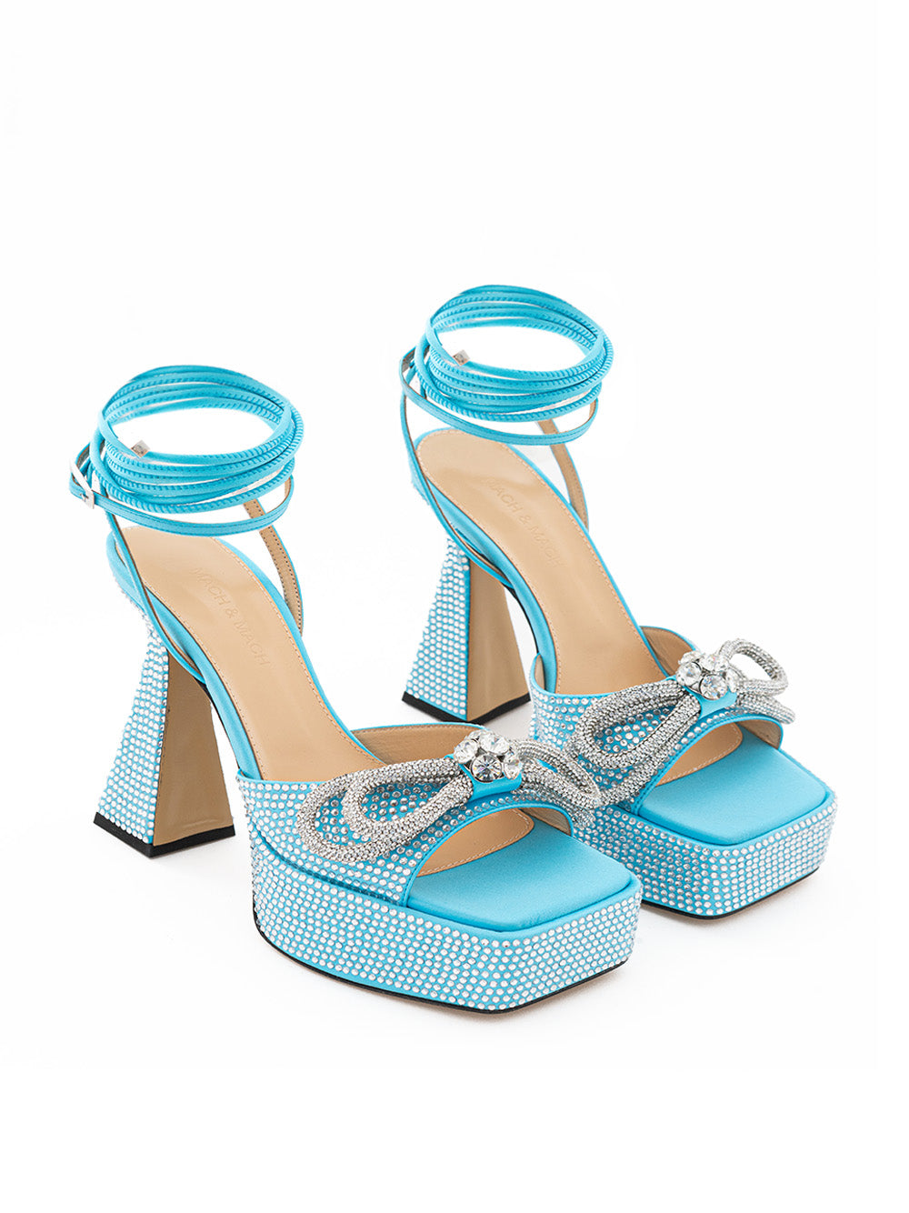 Light Blue Platform Sandals with Crystals Double Bow Mach & Mach