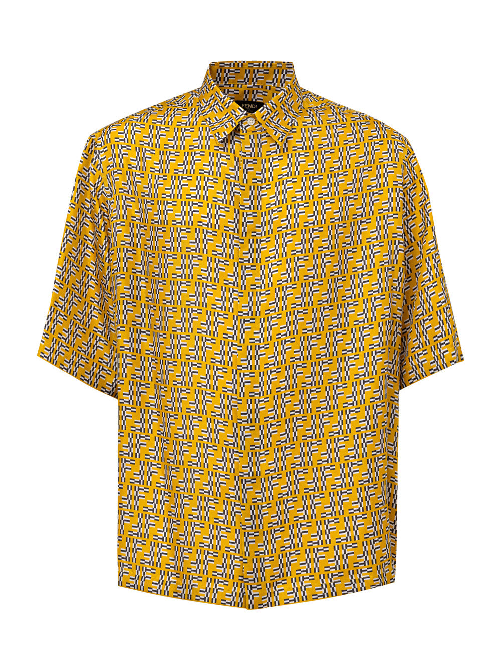 Hita Yellow Silk Shirt with Labyrinth Print Fendi