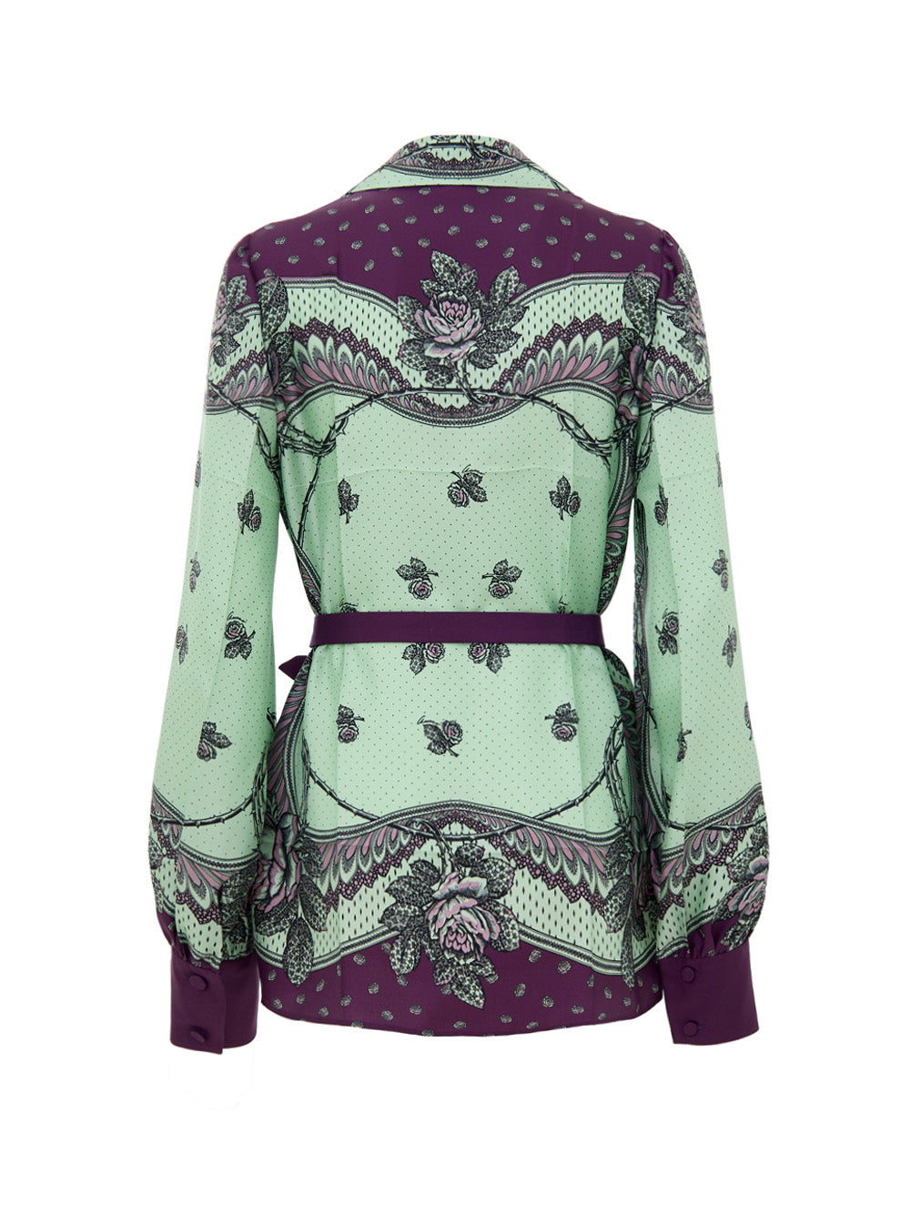 Gucci Green and Purple Floral Silk V-Neck Shirt – Women – Siebentaschen