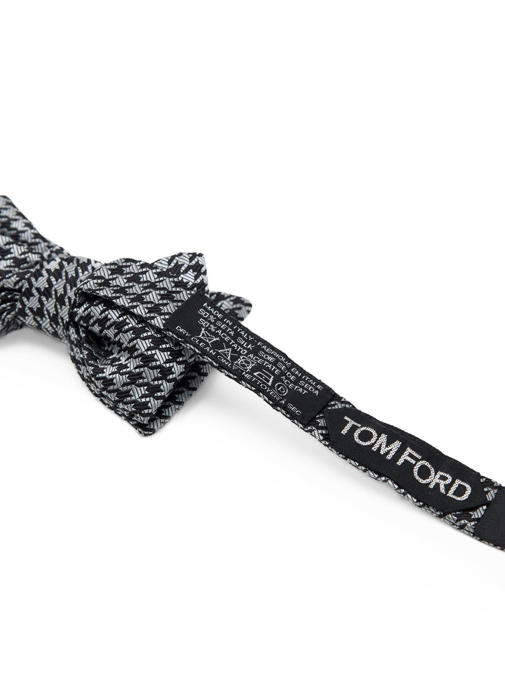 Tom Ford Gray/Black Houndstooth Print Silk Bow Tie