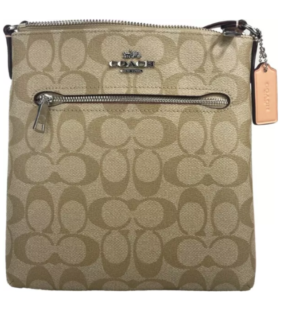COACH Rowan Mini Crossgrain Leder-Umhängetasche Helles Khaki Faded Blush CS182