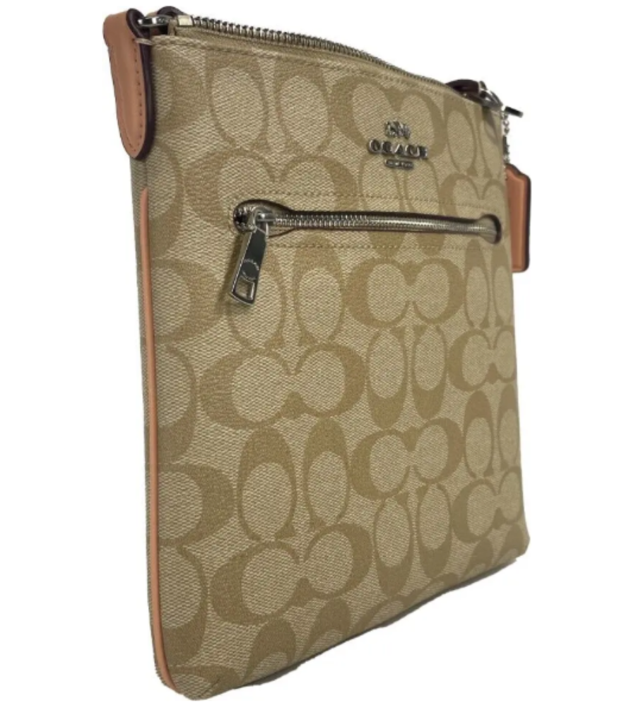 COACH Rowan Mini Crossgrain Leder-Umhängetasche Helles Khaki Faded Blush CS182