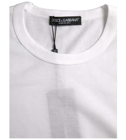 Dolce &amp; Gabbana Weißes Kurzarm-T-Shirt aus Baumwolle mit Rundhalsausschnitt