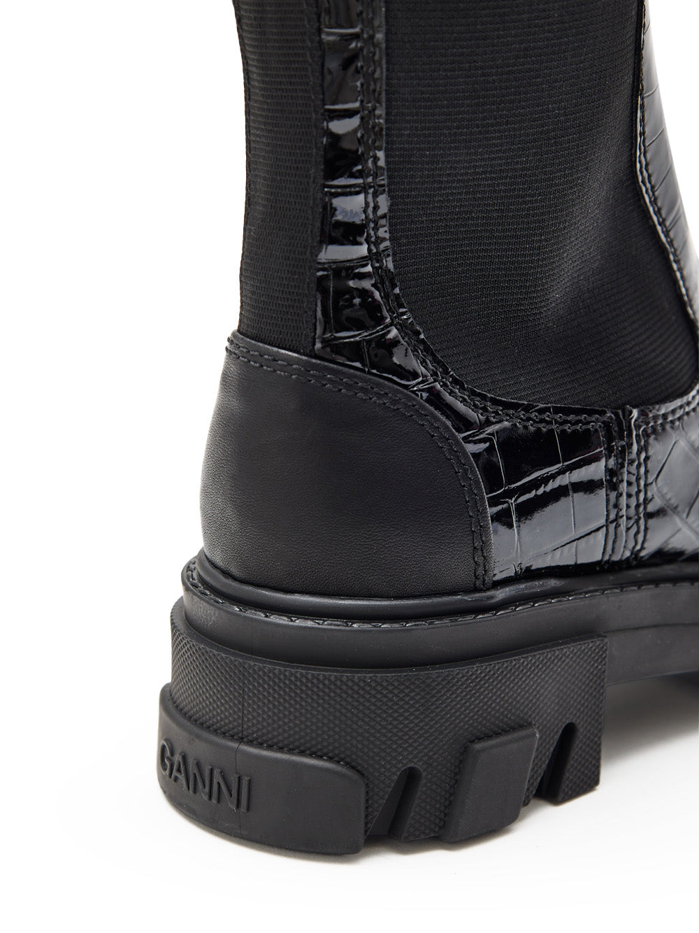 Black Knee-High Chelsea Boots with Crocodile Effect