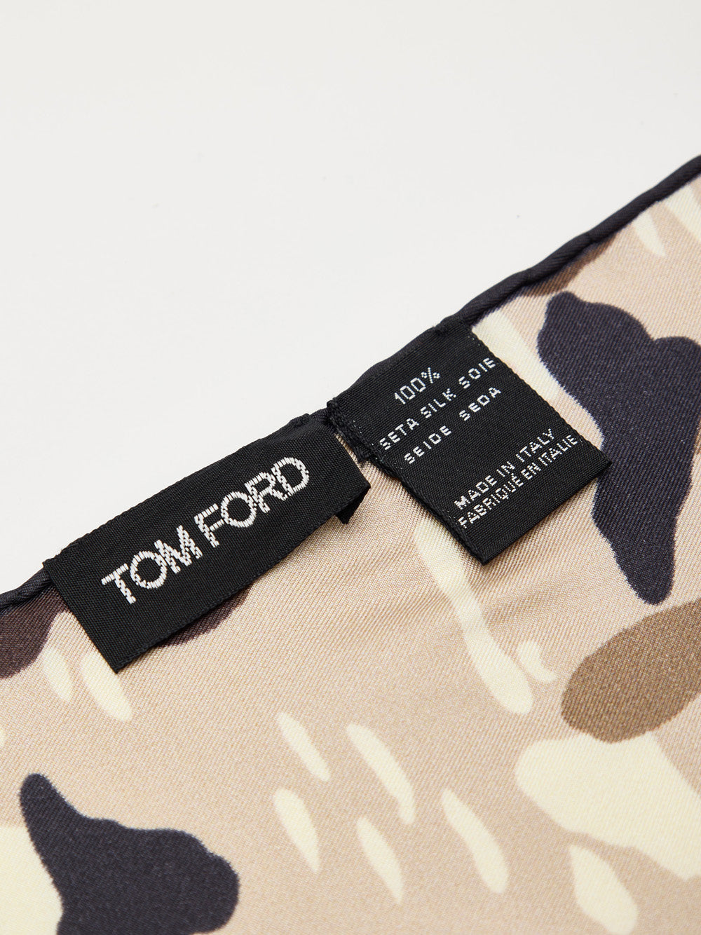Tom Ford Beige Camouflage Print Silk Pocket Square