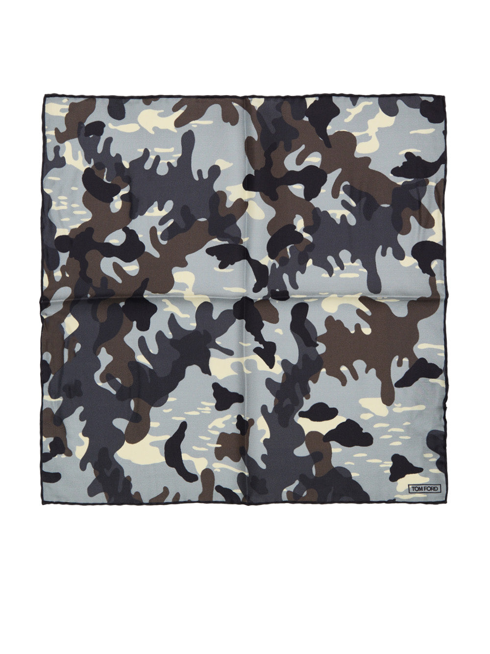 Tom Ford Light Gray Camouflage Print Silk Pocket Square