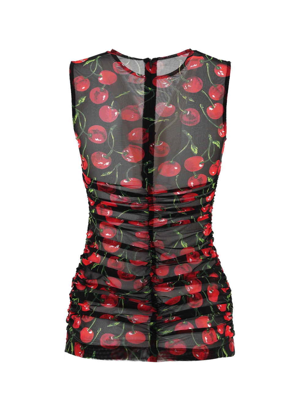 Dolce & Gabbana Cherry Print Black Tulle Sleeveless Top