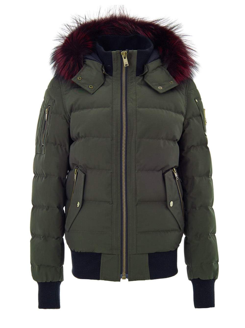 Moose Knuckles Green Bomber Jacket with Hood and Fur