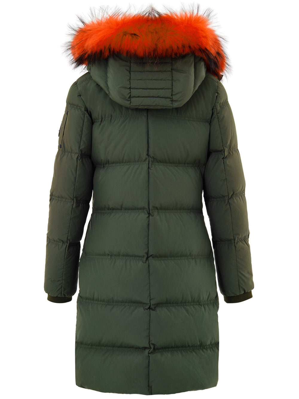 Moose Knuckles Long Green Padded Down Jacket with Hood