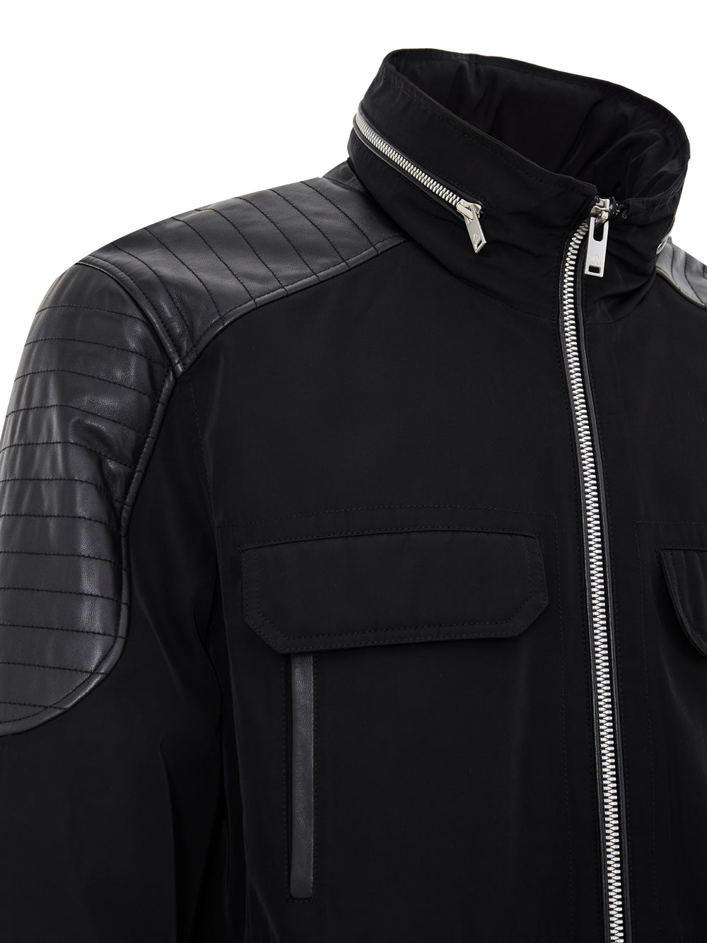 Black Moose Knuckles Technical Fabric Biker Jacket