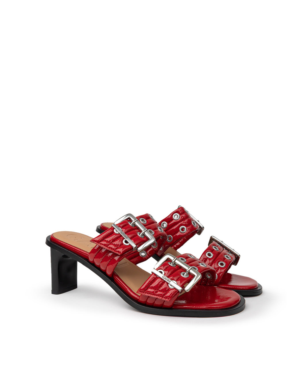 Ganni Two-Band Mules with Perforated Studs