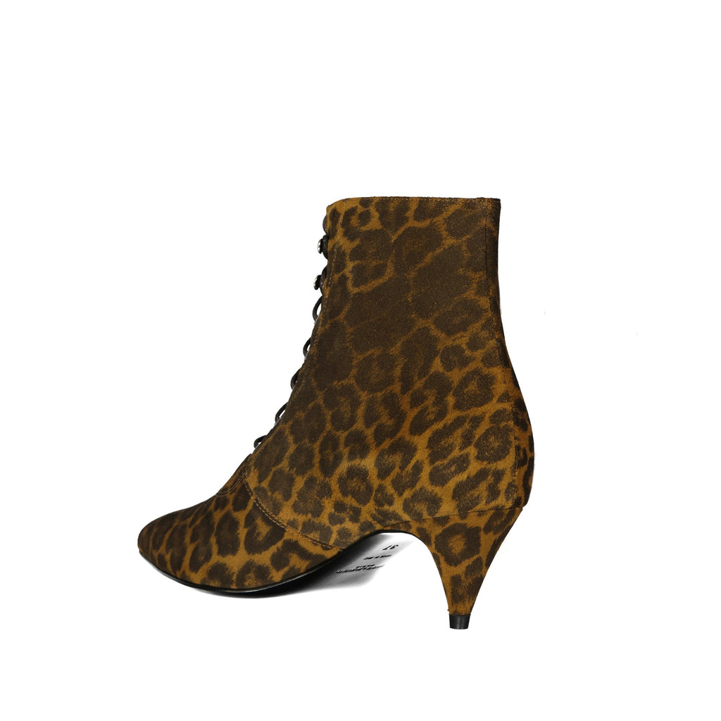 Saint Laurent Kiki Lace-Up Leopard-Print Ankle Boots
