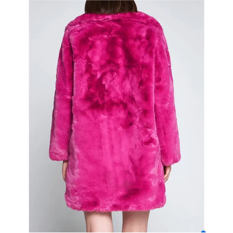 Apparis Women's Fashion Jacket in vibrant pink faux fur, shown from the back with long sleeves