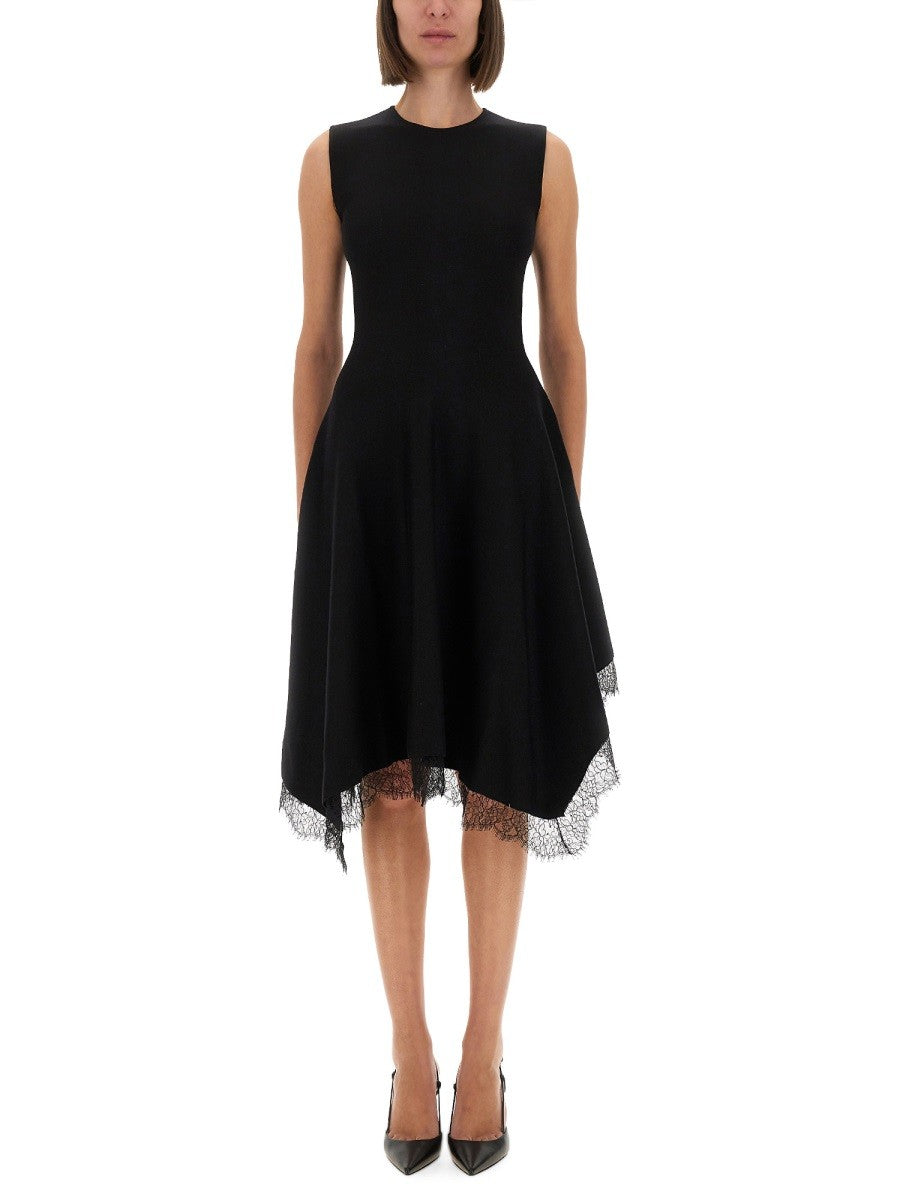 Alexander Mcqueen ASYMMETRICAL DRESS WITH LACE DETAILING