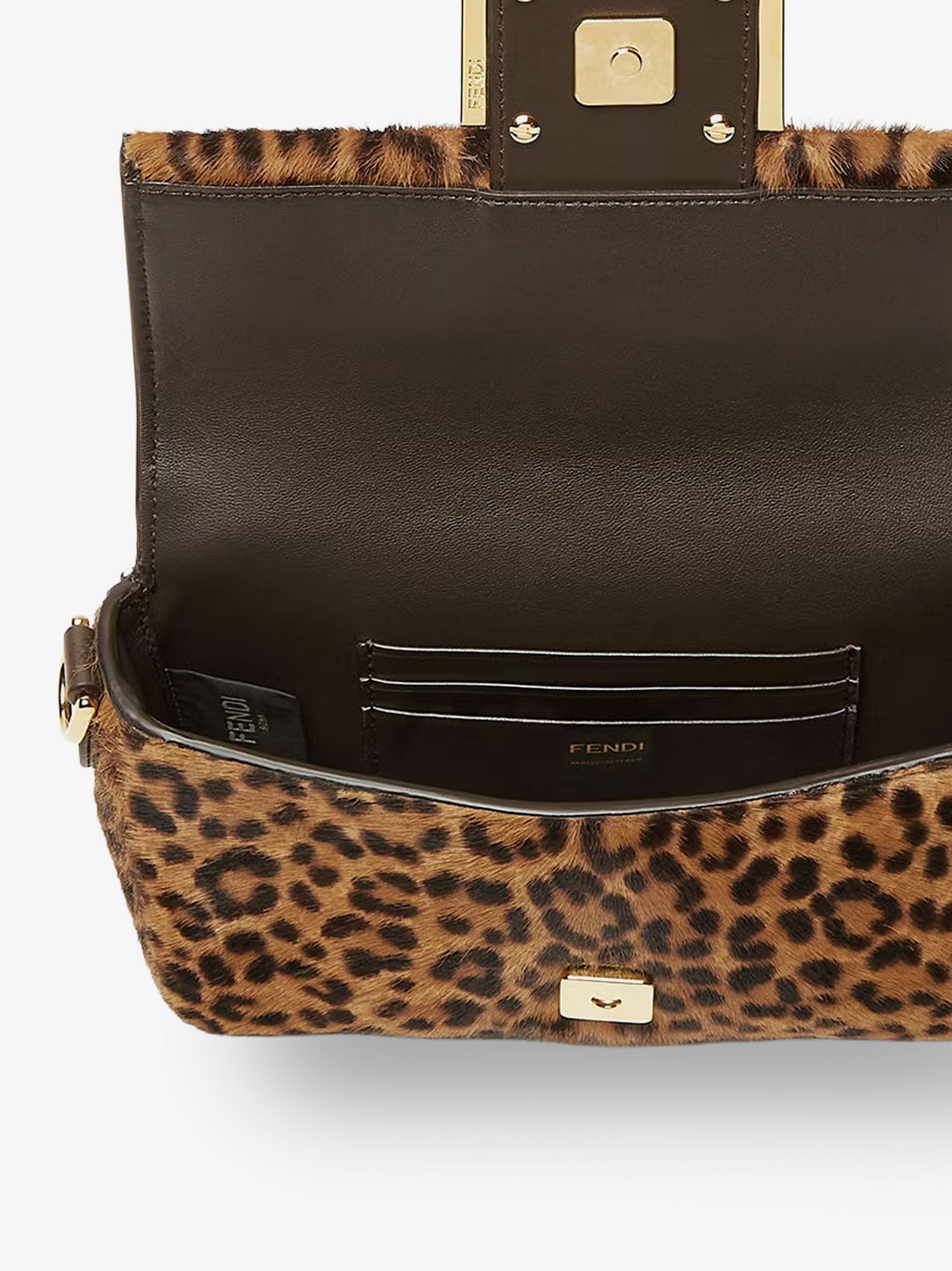 Fendi Baguette Mini leather shoulder bag with Fendi Leo print