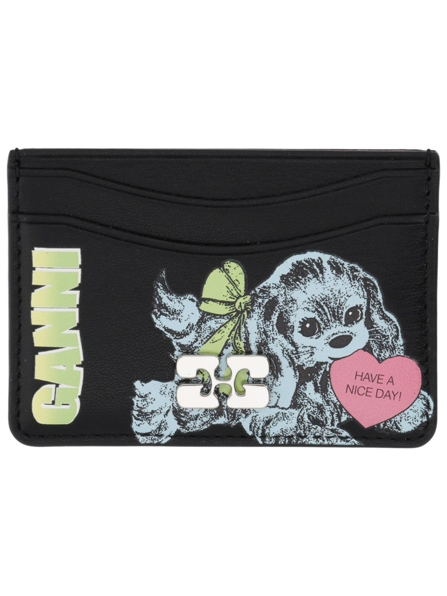 GANNI CARD HOLDER WITH LOGO AND PRINT