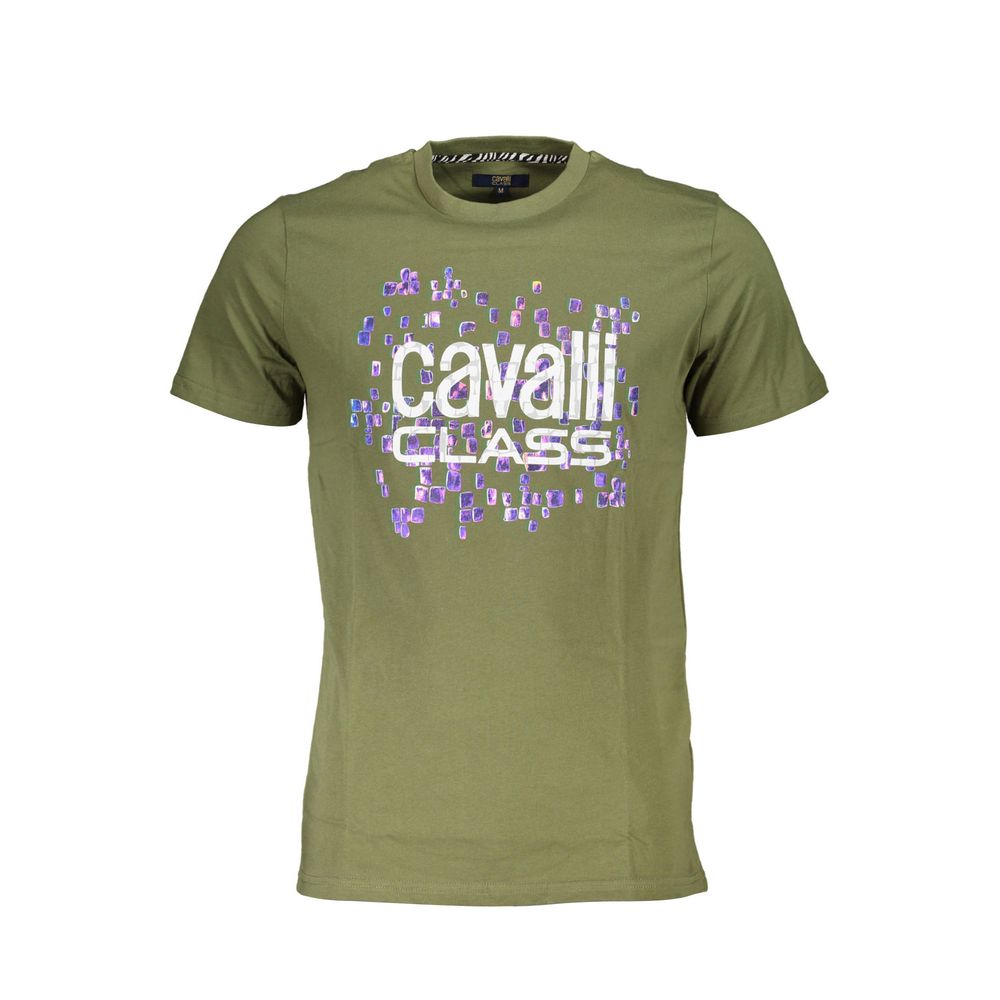 Olive green Cavalli Class men's t-shirt with pixelated holographic logo design on front