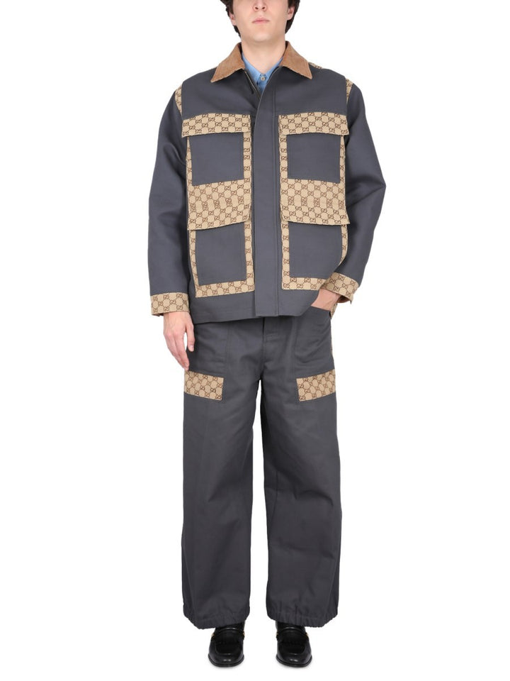 Gucci COTTON FABRIC PANTS WITH GG INSERTS