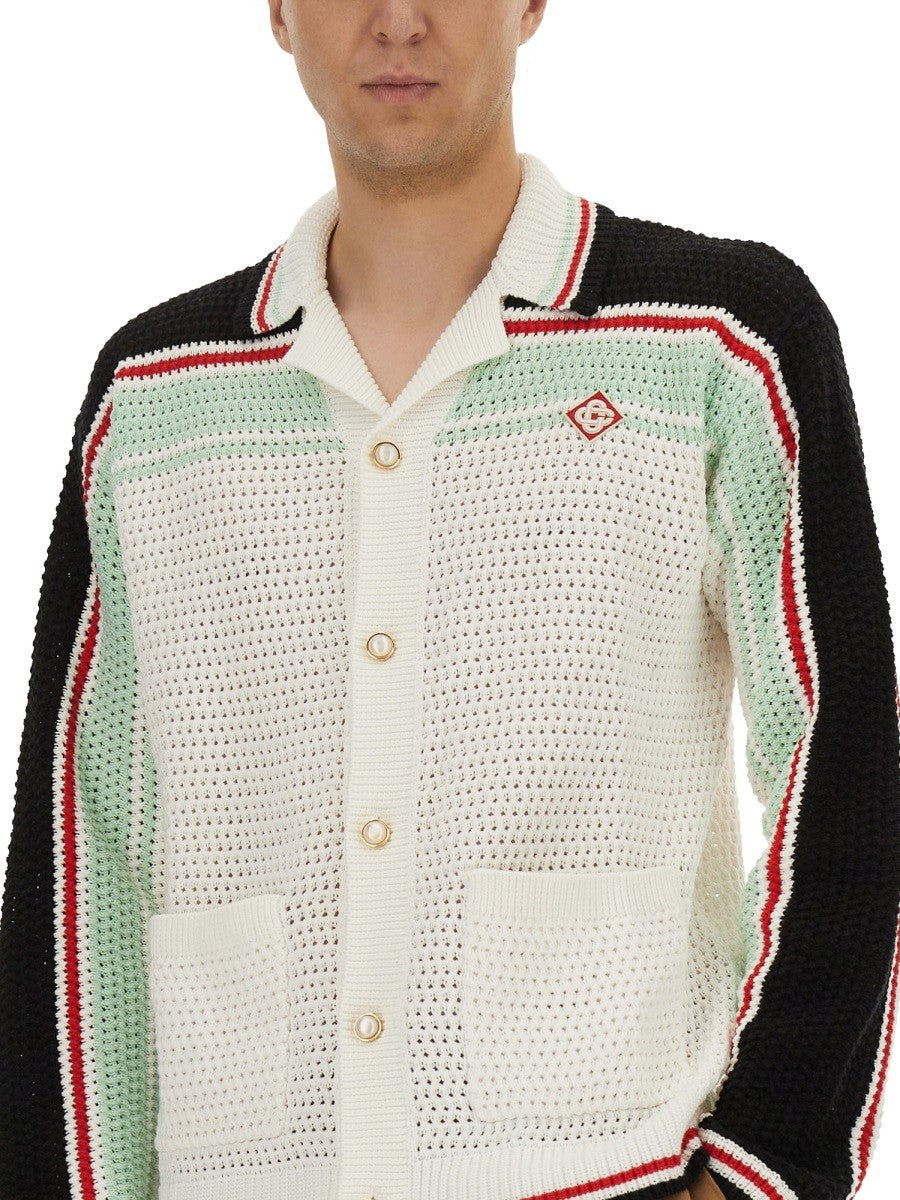 CASABLANCA COTTON KNIT TENNIS SHIRT