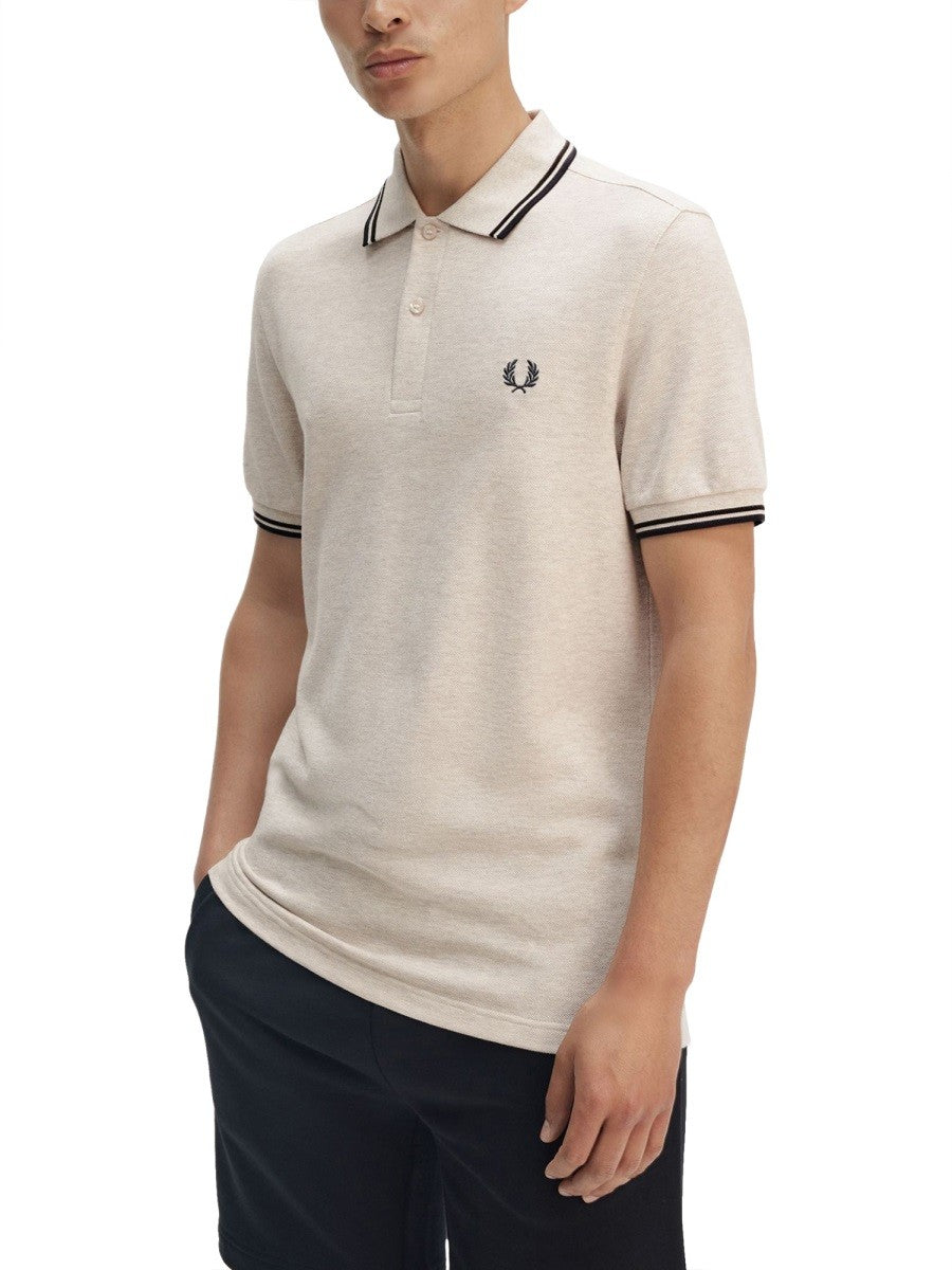 FRED PERRY COTTON PIQUE POLO SHIRT WITH DOUBLE STRIPE