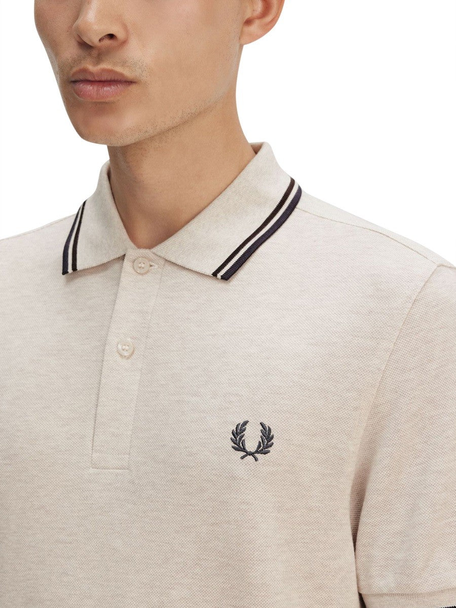 FRED PERRY COTTON PIQUE POLO SHIRT WITH DOUBLE STRIPE