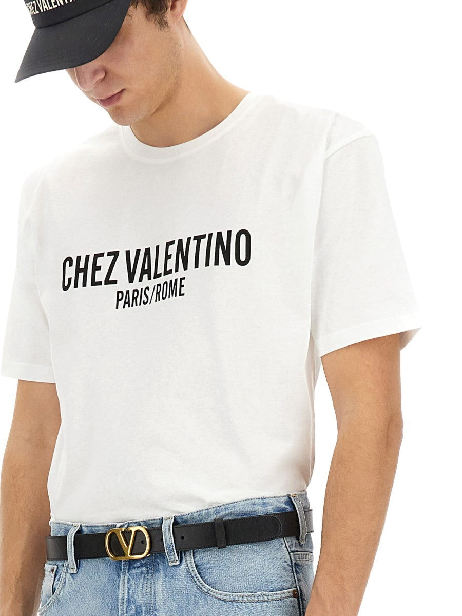 Valentino COTTON T-SHIRT WITH "CHEZ VALENTINO" PRINT