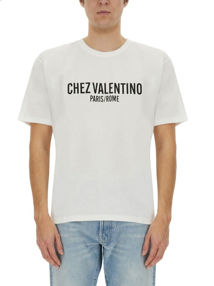 Valentino COTTON T-SHIRT WITH "CHEZ VALENTINO" PRINT