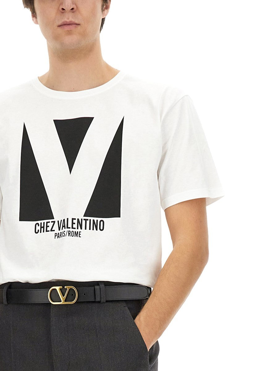 Valentino COTTON T-SHIRT WITH "CHEZ VALENTINO" PRINT