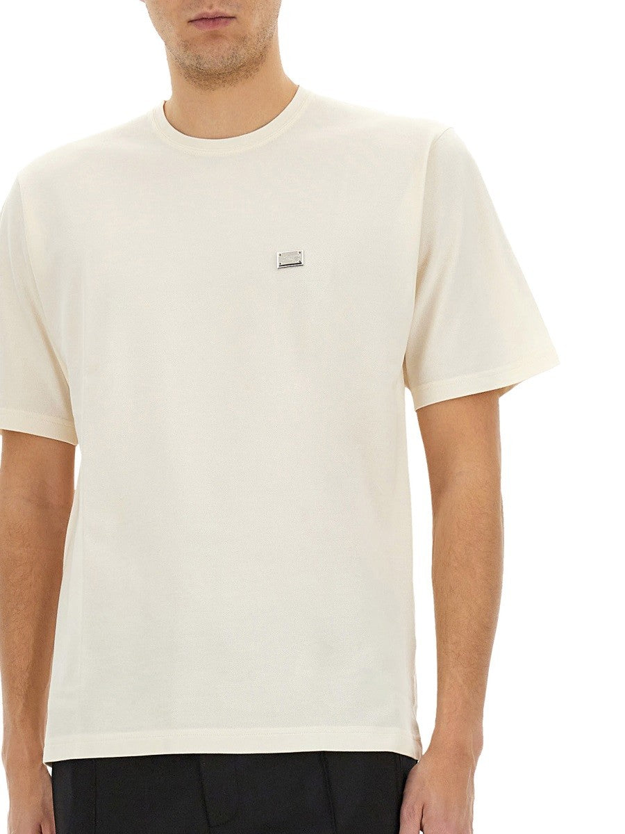 Dolce & Gabbana COTTON T-SHIRT WITH PLAQUE