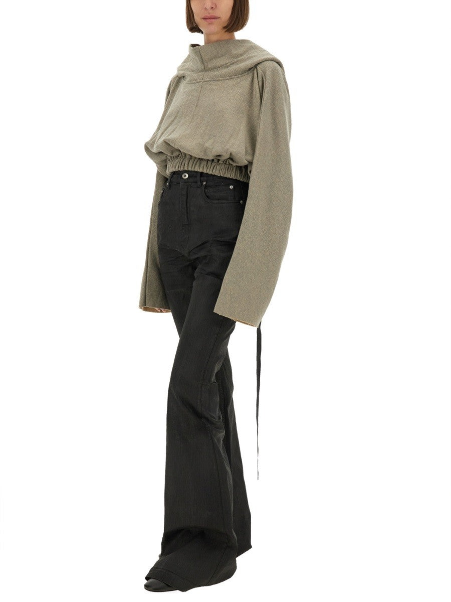 RICK OWENS DRKSHDW CROPPED HOODED TUNIC SWEATSHIRT