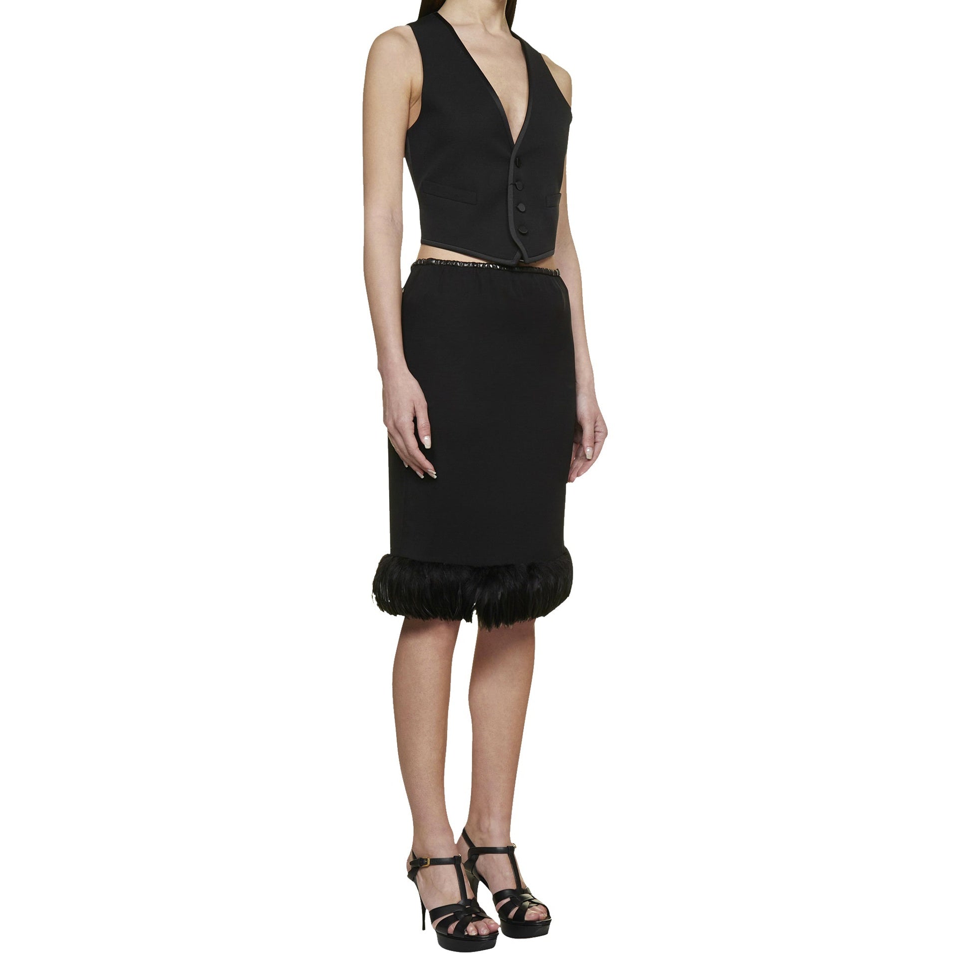 Saint Laurent Feathers Trim Silk Skirt