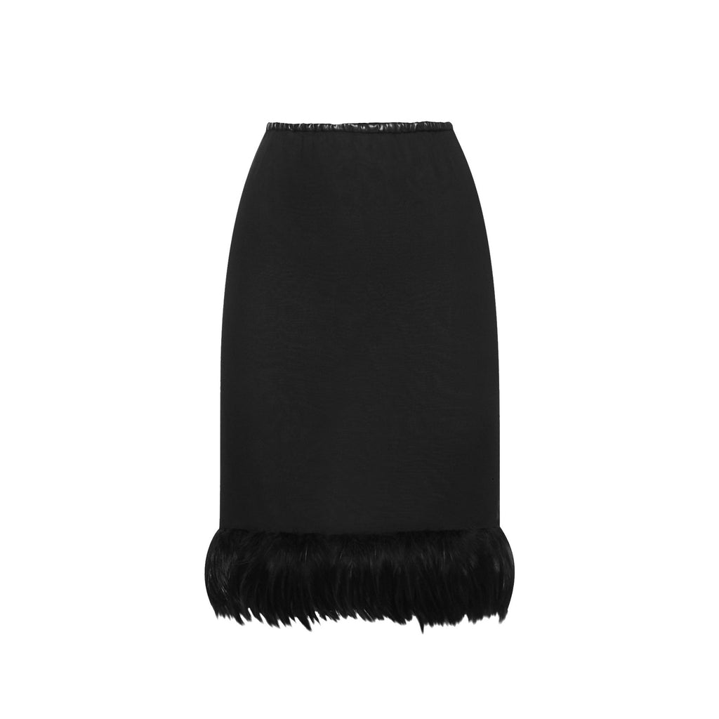 Saint Laurent Feathers Trim Silk Skirt
