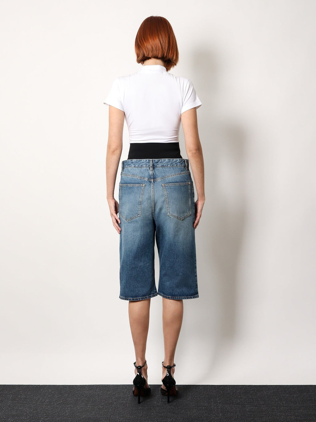 ALAIA Denim bermuda shorts with ribbed band