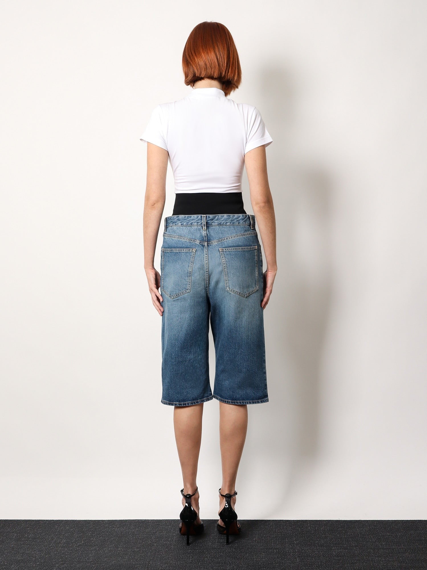 ALAIA Denim bermuda shorts with ribbed band