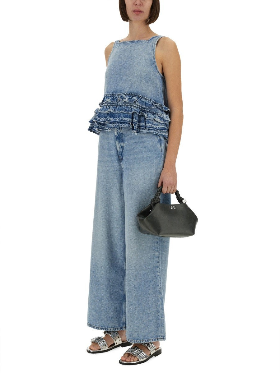 GANNI DENIM RUFFLE TOP
