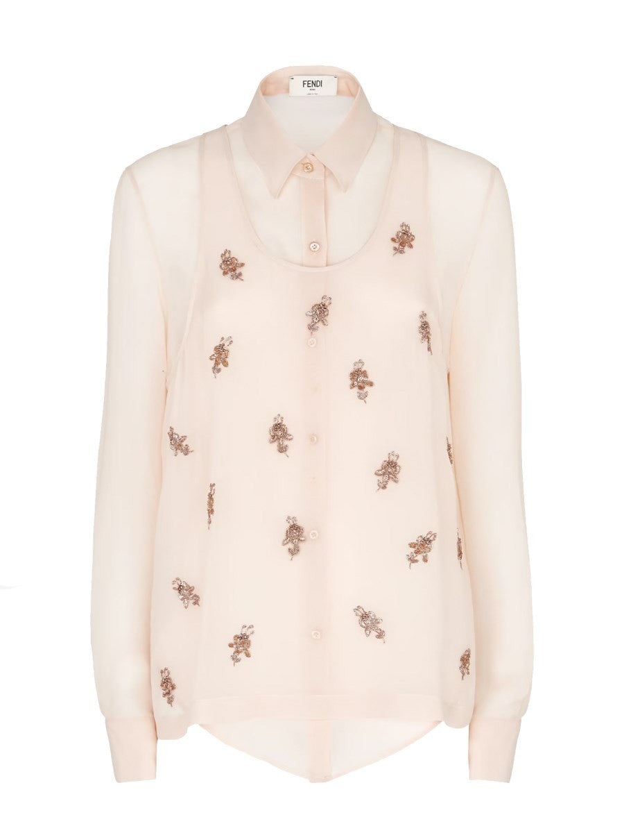 Fendi EMBROIDERED GEORGETTE TOP