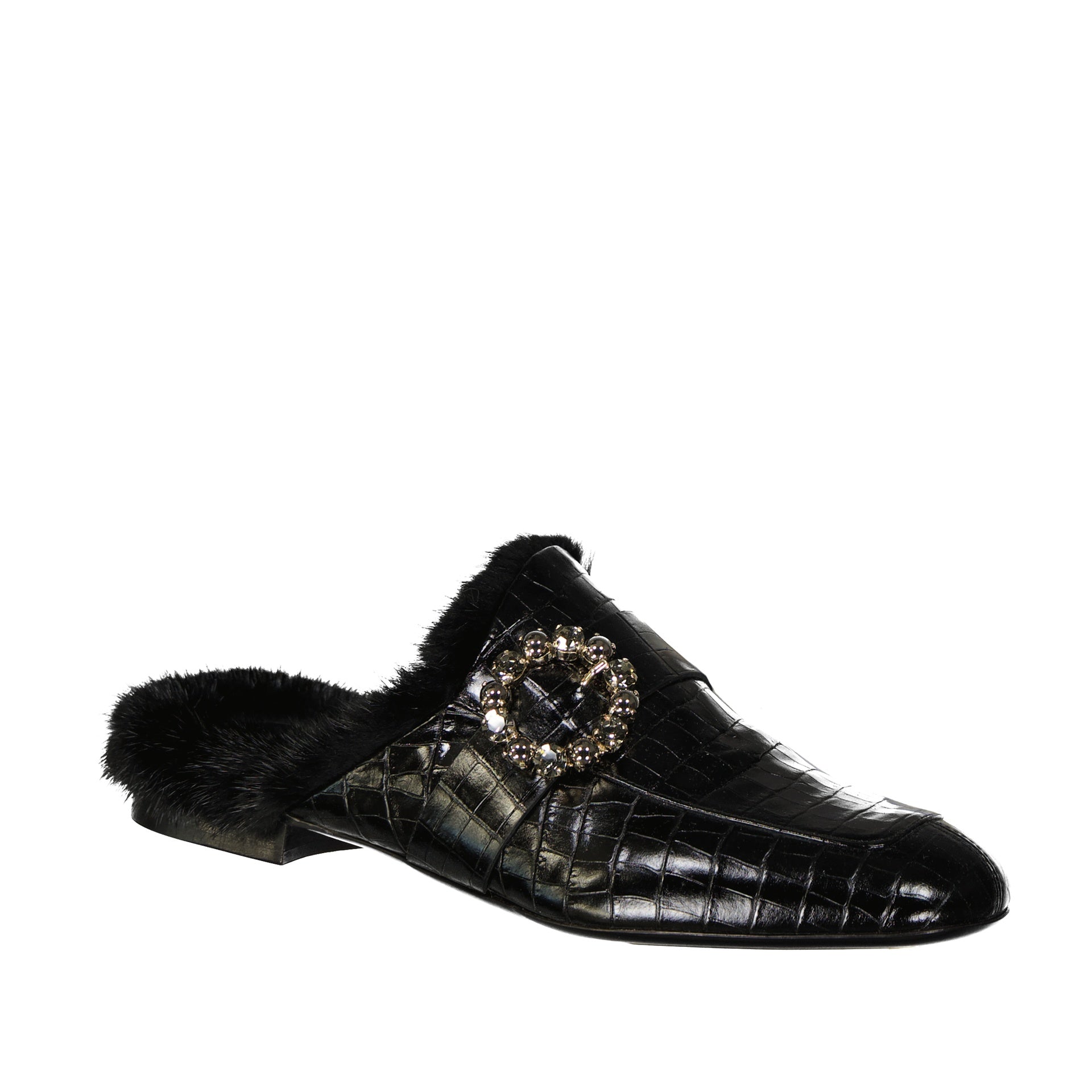 Eleventy Leather Fur Mules