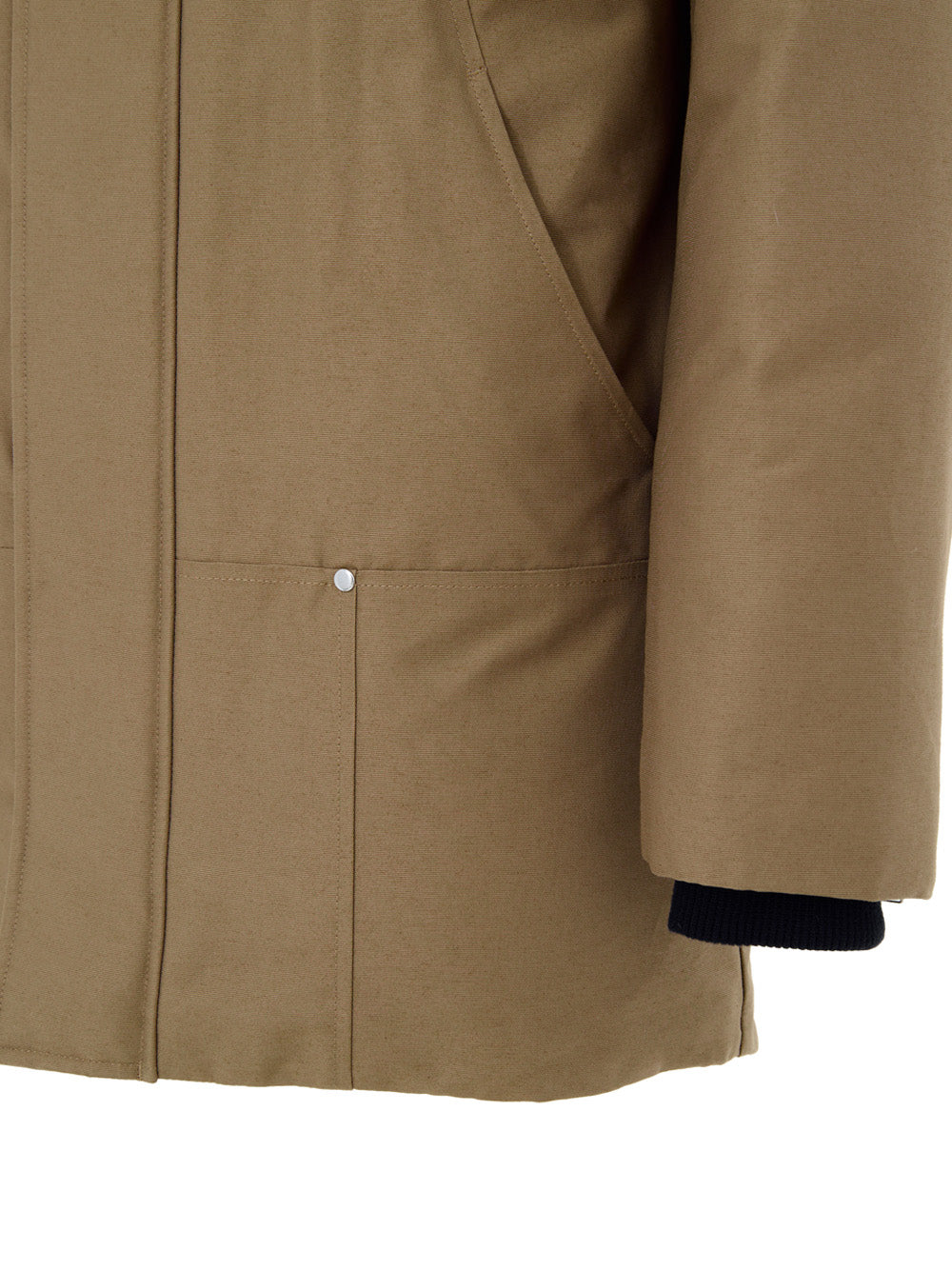 Beige Moose Knuckles Long Fabric Jacket with Hood and Fur