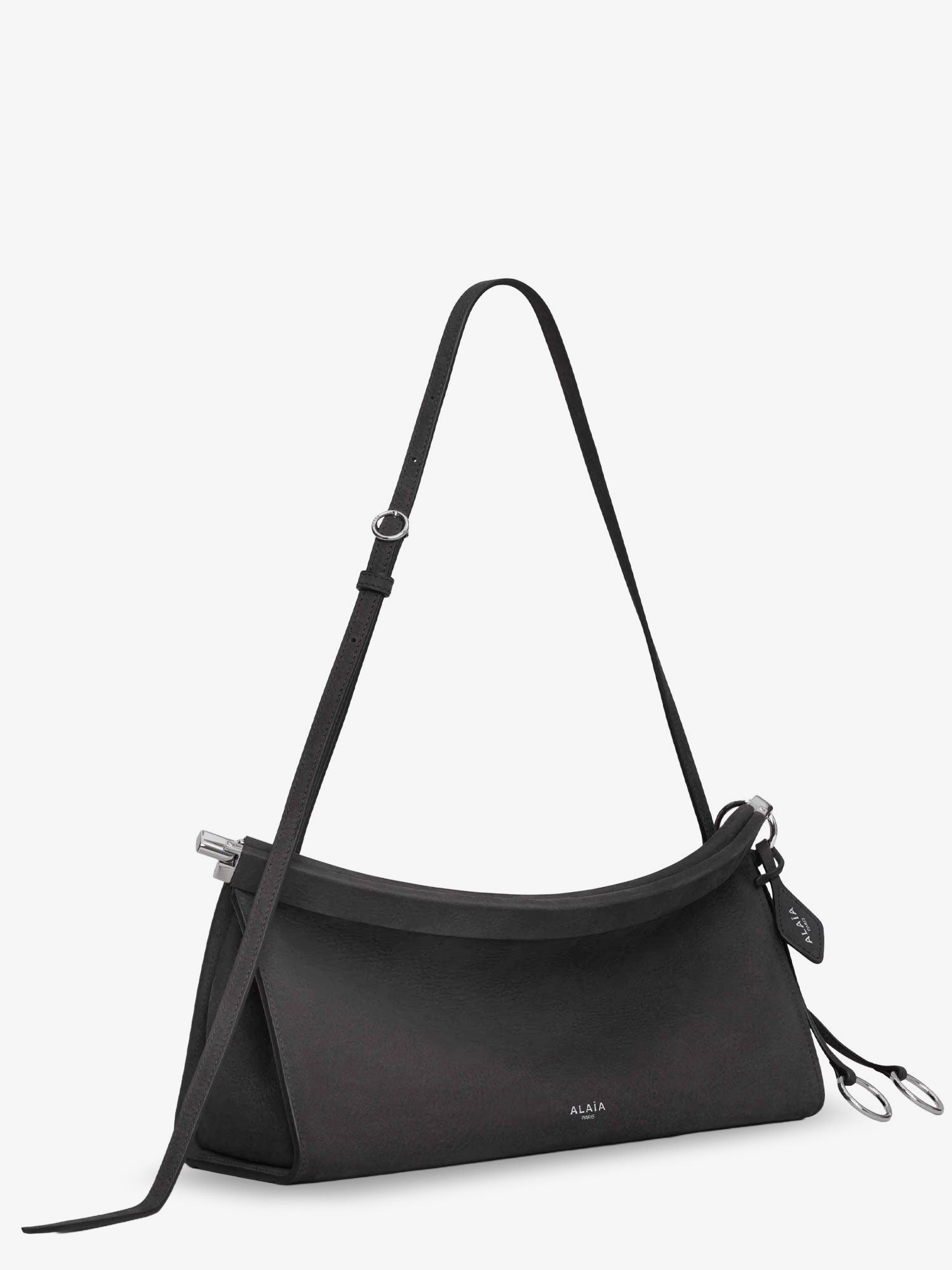 ALAIA East West leather shoulder bag with engraved lettering logo