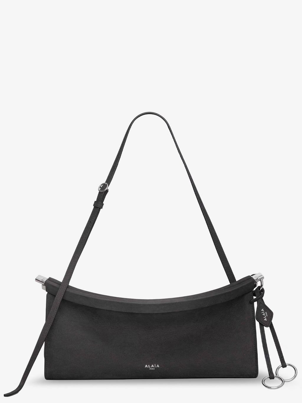 ALAIA East West leather shoulder bag with engraved lettering logo